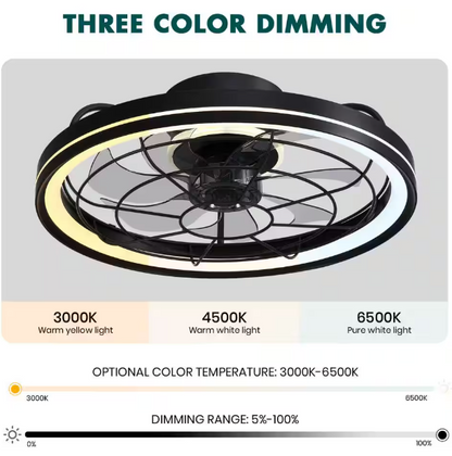 FANNEHONNE 19 in. Indoor Integrated LED Modern Farmhouse Ceiling Fan with Light, Flush Mount Light Black for Low Profile Room