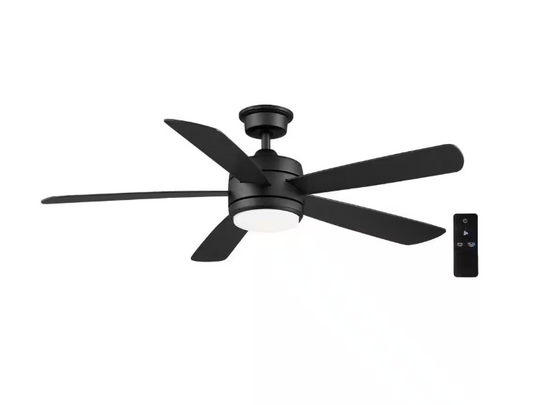 Hampton Bay Averly 52 in. Indoor Matte Black Ceiling Fan with Adjustable White Integrated LED with Remote Control Included