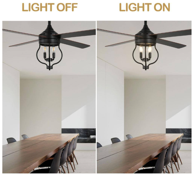 Oaks Aura Montez 52 in. Indoor Black 4-Light Farmhouse Modern Ceiling Fan w/Light, Rustic 6-Speed Reversible Ceiling Fan w/Remote