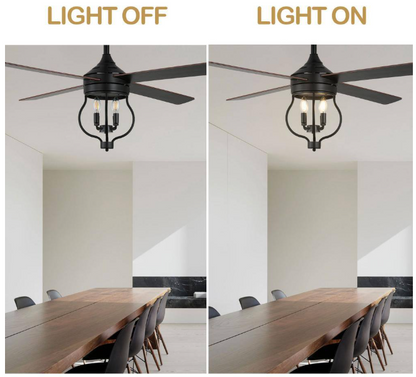 Oaks Aura Montez 52 in. Indoor Black 4-Light Farmhouse Modern Ceiling Fan w/Light, Rustic 6-Speed Reversible Ceiling Fan w/Remote