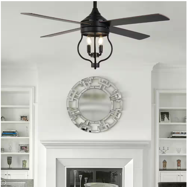 Oaks Aura Montez 52 in. Indoor Black 4-Light Farmhouse Modern Ceiling Fan w/Light, Rustic 6-Speed Reversible Ceiling Fan w/Remote