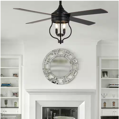 Oaks Aura Montez 52 in. Indoor Black 4-Light Farmhouse Modern Ceiling Fan w/Light, Rustic 6-Speed Reversible Ceiling Fan w/Remote