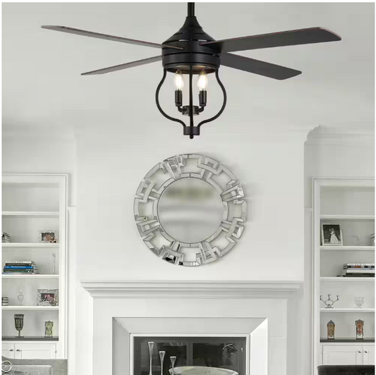 Oaks Aura Montez 52 in. Indoor Black 4-Light Farmhouse Modern Ceiling Fan w/Light, Rustic 6-Speed Reversible Ceiling Fan w/Remote