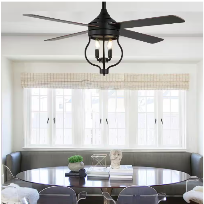 Oaks Aura Montez 52 in. Indoor Black 4-Light Farmhouse Modern Ceiling Fan w/Light, Rustic 6-Speed Reversible Ceiling Fan w/Remote
