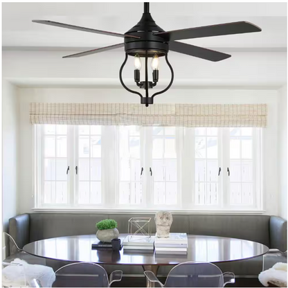 Oaks Aura Montez 52 in. Indoor Black 4-Light Farmhouse Modern Ceiling Fan w/Light, Rustic 6-Speed Reversible Ceiling Fan w/Remote