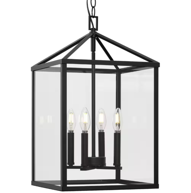Progress Lighting Hillcrest 4-Light 13 in. Matte Black Modern Farmhouse Foyer Light for Halls