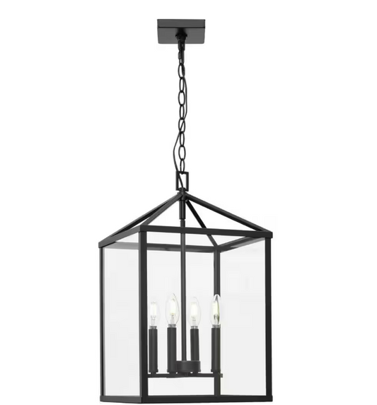 Progress Lighting Hillcrest 4-Light 13 in. Matte Black Modern Farmhouse Foyer Light for Halls
