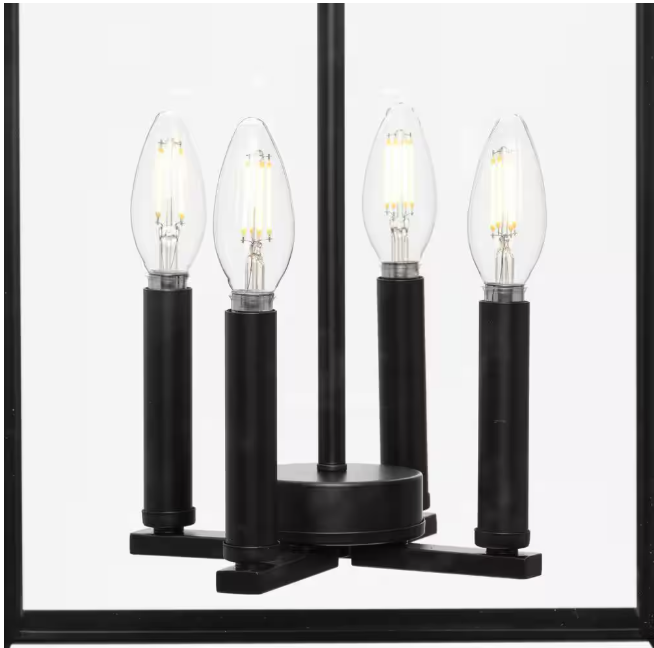 Progress Lighting Hillcrest 4-Light 13 in. Matte Black Modern Farmhouse Foyer Light for Halls
