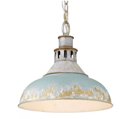 Golden Lighting Kinsley 1-Light Aged Galvanize Steel Standard Pendant Antique Teal