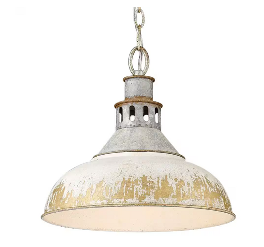 Golden Lighting Kinsley 1-Light Aged Galvanize Steel Standard Pendant Antique Ivory