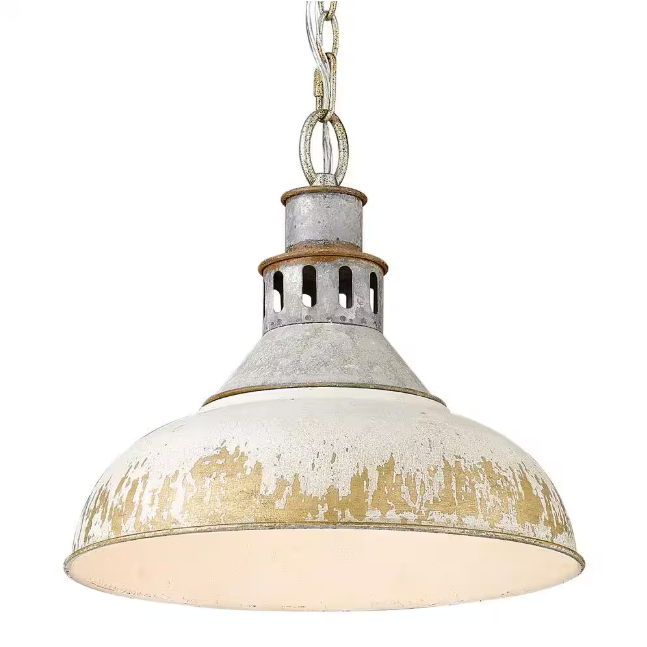 Golden Lighting Kinsley 1-Light Aged Galvanize Steel Standard Pendant Antique Ivory