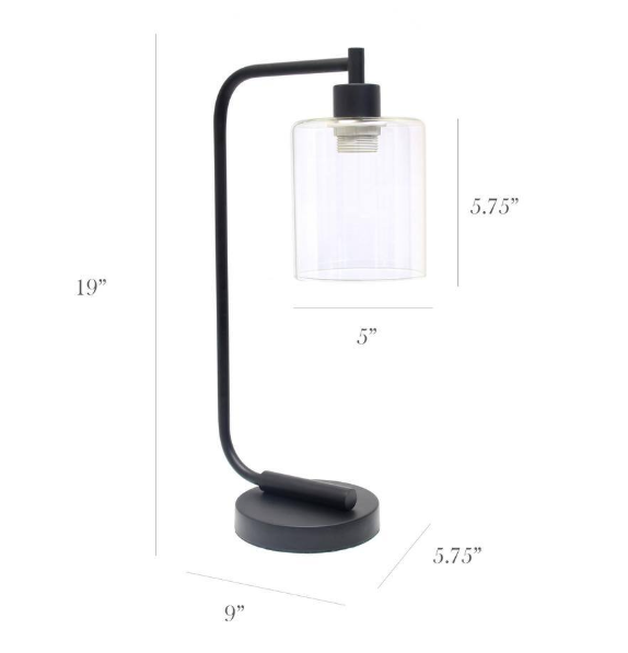 Simple Designs 19 in. Bronson Antique Style Black Industrial Iron Lantern Desk Lamp with Glass Shade