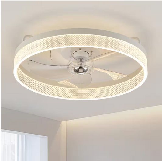 FANNEHONNE 20 in. Integrated LED Indoor White Flush Mount Ceiling Fan with Light for Low Profile Bedroom