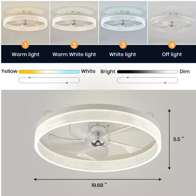 FANNEHONNE 20 in. Integrated LED Indoor White Flush Mount Ceiling Fan with Light for Low Profile Bedroom