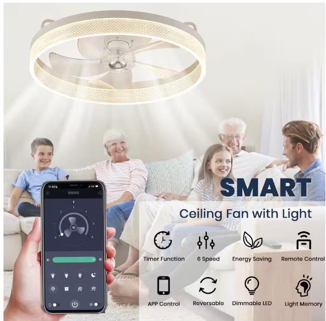 FANNEHONNE 20 in. Integrated LED Indoor White Flush Mount Ceiling Fan with Light for Low Profile Bedroom