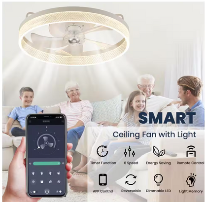 FANNEHONNE 20 in. Integrated LED Indoor White Flush Mount Ceiling Fan with Light for Low Profile Bedroom