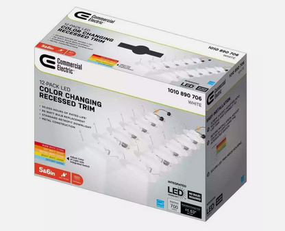 Commercial Electric 5/6 in. Integrated LED Recessed Retrofit Light Trim with Selectable Color Temperature, (12-Pack)