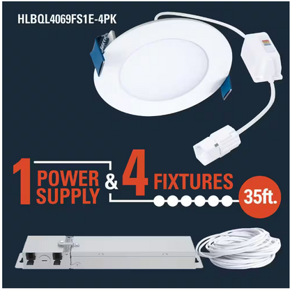 HALO QuickLink Low Voltage, 4 in. Selectable CCT 2700-5000K, 600 Lumens, Slim Canless LED Starter Kit-4pack, Dimmable