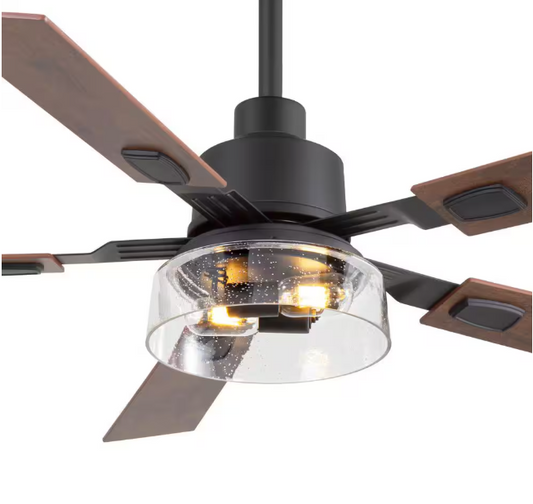 Breezary Anchal 52 in. 2-Light Indoor Farmhouse Black Standard Ceiling Fan with Glass Light Kit and Remote Included