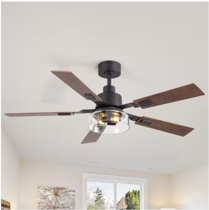 Breezary Anchal 52 in. 2-Light Indoor Farmhouse Black Standard Ceiling Fan with Glass Light Kit and Remote Included