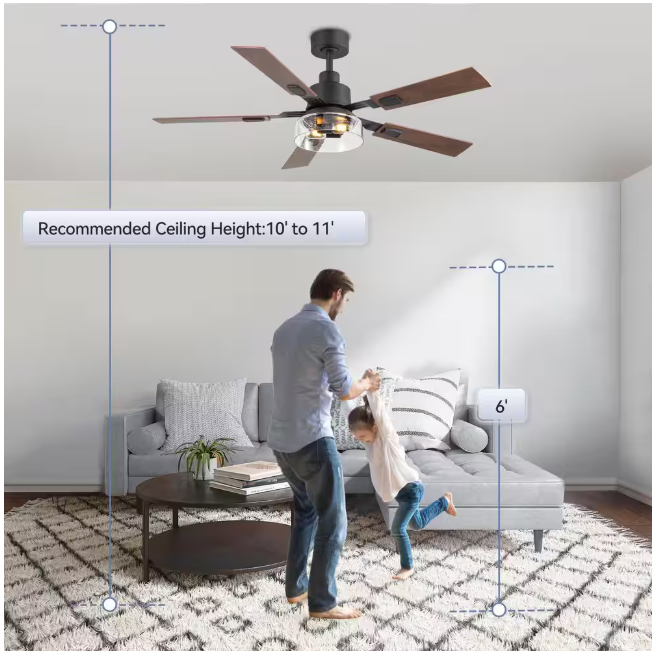 Breezary Anchal 52 in. 2-Light Indoor Farmhouse Black Standard Ceiling Fan with Glass Light Kit and Remote Included