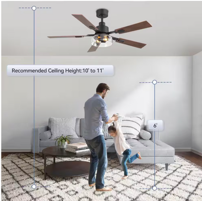 Breezary Anchal 52 in. 2-Light Indoor Farmhouse Black Standard Ceiling Fan with Glass Light Kit and Remote Included