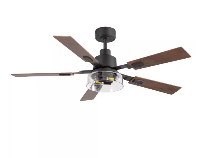 Breezary Anchal 52 in. 2-Light Indoor Farmhouse Black Standard Ceiling Fan with Glass Light Kit and Remote Included