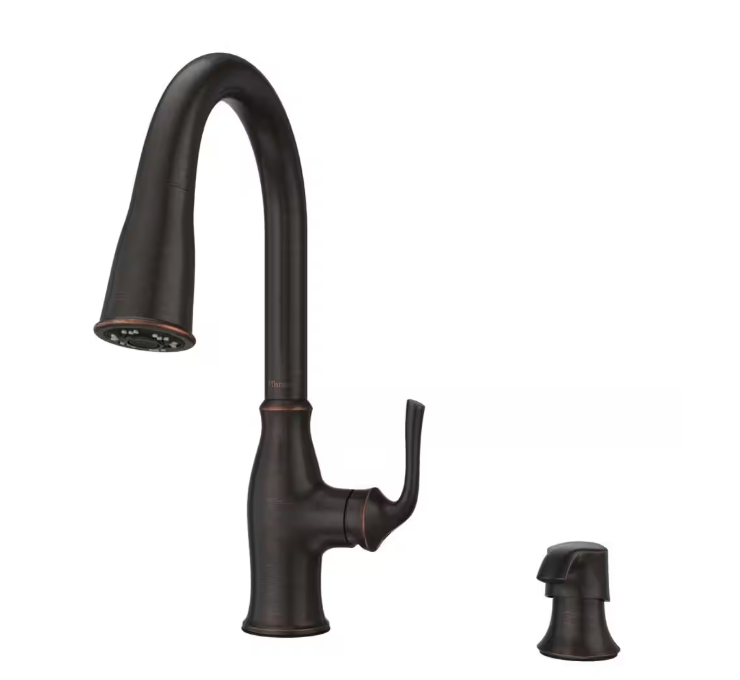 Pfister Rosslyn Single Handle Pull Down Sprayer Kitchen Faucet with Deckplate Included in Tuscan Bronze