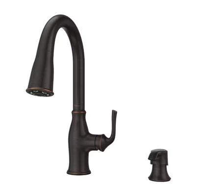 Pfister Rosslyn Single Handle Pull Down Sprayer Kitchen Faucet with Deckplate Included in Tuscan Bronze