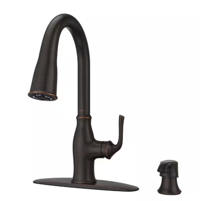 Pfister Rosslyn Single Handle Pull Down Sprayer Kitchen Faucet with Deckplate Included in Tuscan Bronze