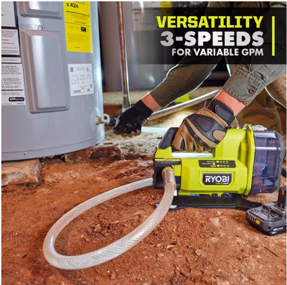 RYOBI ONE+ HP 18V 1/4 hp Cordless Battery Powered Transfer Pump with 2.0 Ah Battery and Charger