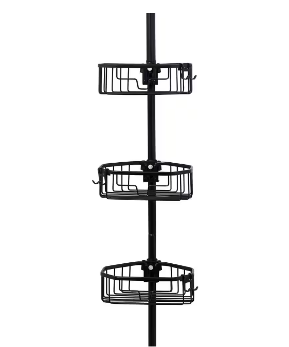 Zenna Home NeverRust Aluminum Tension Pole Corner Shower Caddy in Matte Black