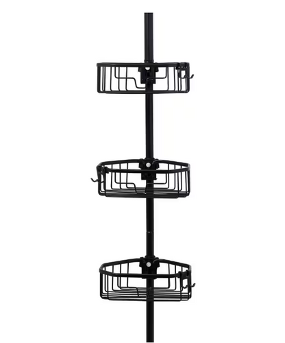 Zenna Home NeverRust Aluminum Tension Pole Corner Shower Caddy in Matte Black