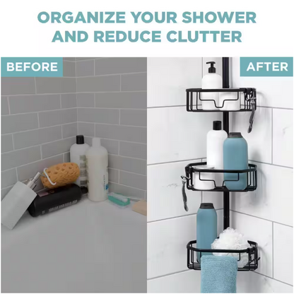 Zenna Home NeverRust Aluminum Tension Pole Corner Shower Caddy in Matte Black