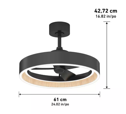 Artika Alton 24 in. Indoor Black and Wood 8 Steps CCT 18.7 in. Integrated LED Ceiling Fan with Remote Included