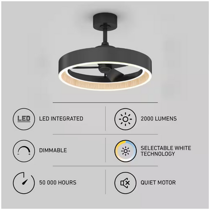 Artika Alton 24 in. Indoor Black and Wood 8 Steps CCT 18.7 in. Integrated LED Ceiling Fan with Remote Included