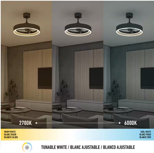 Artika Alton 24 in. Indoor Black and Wood 8 Steps CCT 18.7 in. Integrated LED Ceiling Fan with Remote Included