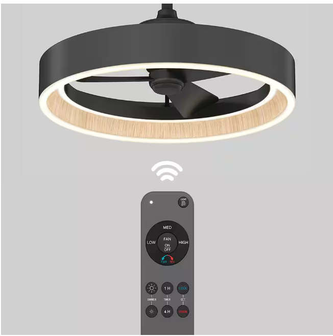 Artika Alton 24 in. Indoor Black and Wood 8 Steps CCT 18.7 in. Integrated LED Ceiling Fan with Remote Included