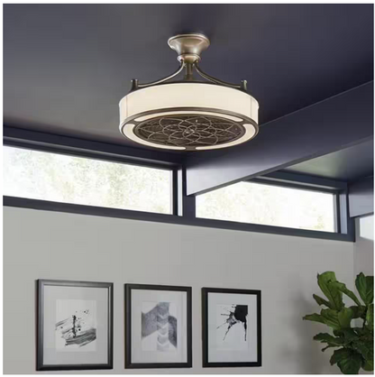 Home Decorators Collection Windara 22 in. LED Indoor/Covered Outdoor Brushed Nickel Ceiling Fan with Light Kit and Remote Control