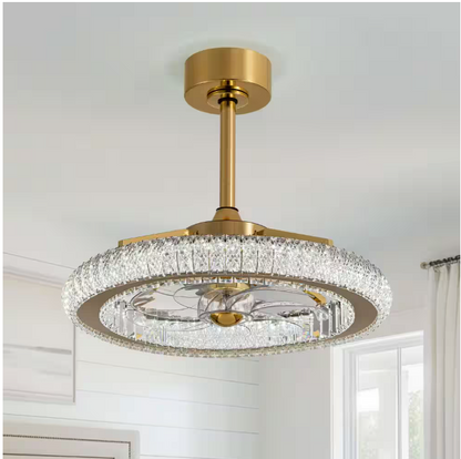 FANNEHONNE Diamond 22 in. Smart Indoor Brass Ceiling Fan with Crystal Integrated LED Light