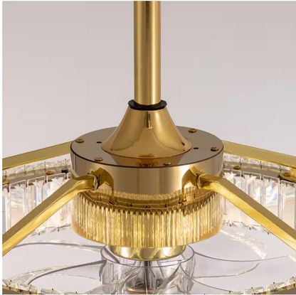 FANNEHONNE Diamond 22 in. Smart Indoor Brass Ceiling Fan with Crystal Integrated LED Light