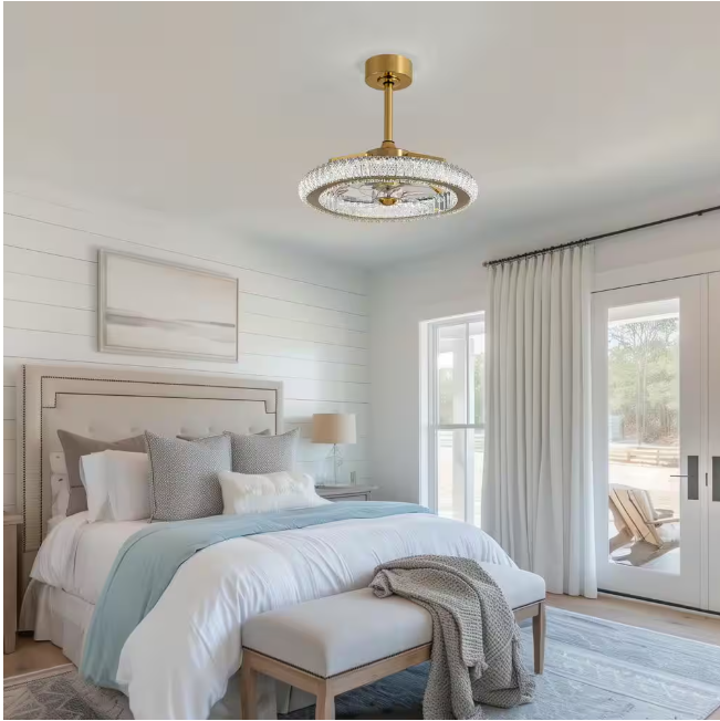 FANNEHONNE Diamond 22 in. Smart Indoor Brass Ceiling Fan with Crystal Integrated LED Light