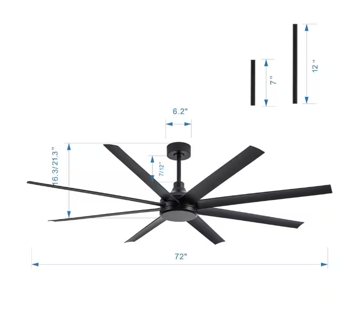 Breezary Melissa 72 in. 6 Fan Speeds Ceiling Fan in Black with Remote Control Included