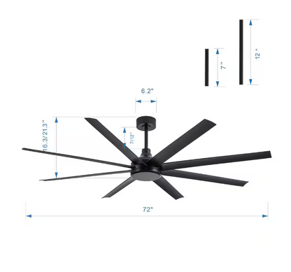 Breezary Melissa 72 in. 6 Fan Speeds Ceiling Fan in Black with Remote Control Included