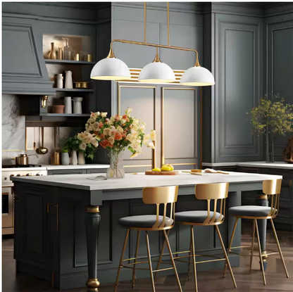 RRTYO Holmes 60-Watt 3-Light Industrial White Linear Dome Pendant Lights for Kitchen Island