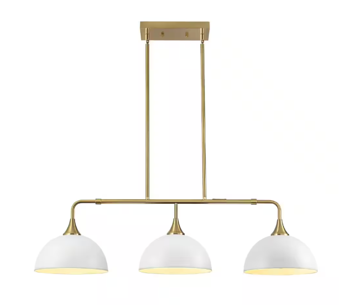 RRTYO Holmes 60-Watt 3-Light Industrial White Linear Dome Pendant Lights for Kitchen Island