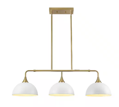 RRTYO Holmes 60-Watt 3-Light Industrial White Linear Dome Pendant Lights for Kitchen Island
