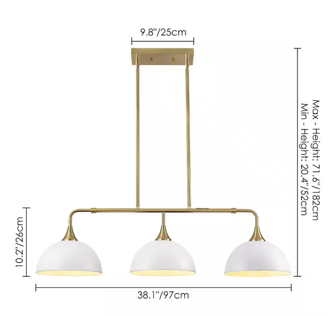 RRTYO Holmes 60-Watt 3-Light Industrial White Linear Dome Pendant Lights for Kitchen Island