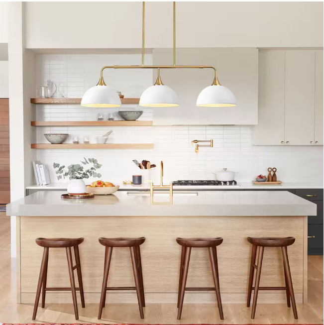 RRTYO Holmes 60-Watt 3-Light Industrial White Linear Dome Pendant Lights for Kitchen Island