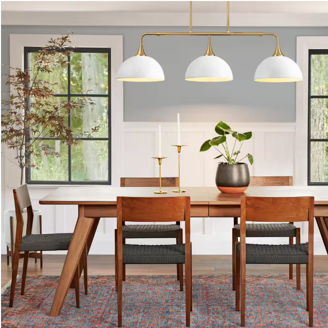 RRTYO Holmes 60-Watt 3-Light Industrial White Linear Dome Pendant Lights for Kitchen Island